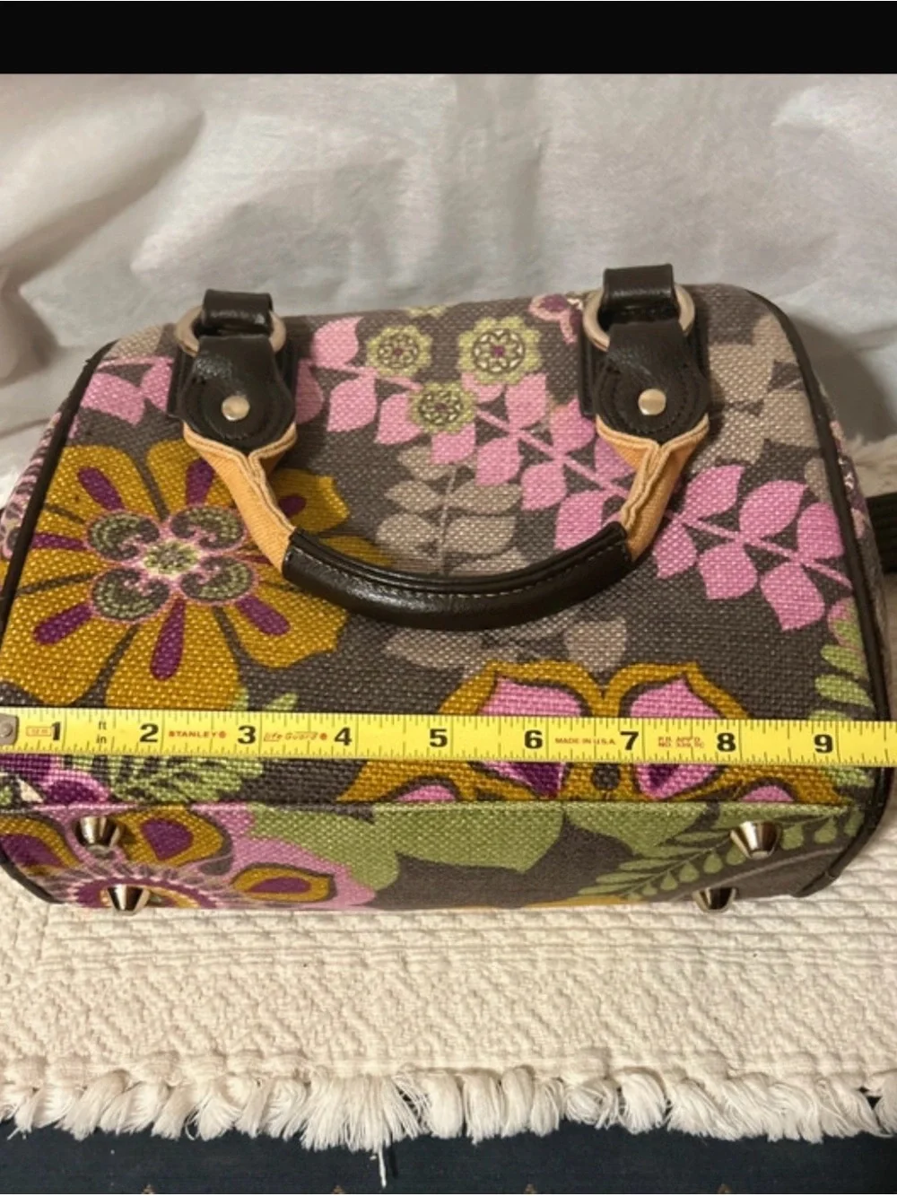 Spartina 449 Floral Canvas Satchel — Gray, Purple, Yellow, Green